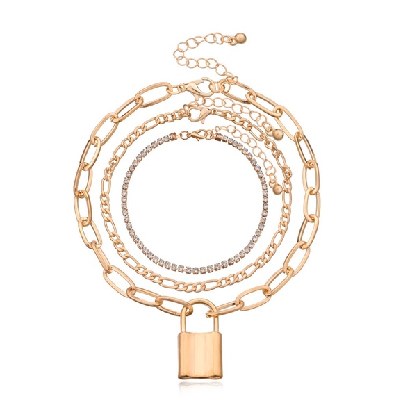 Chain and Lock Anklet, Gold Lock Anklet, Silver Lock Anklet - Picture 7 of 10